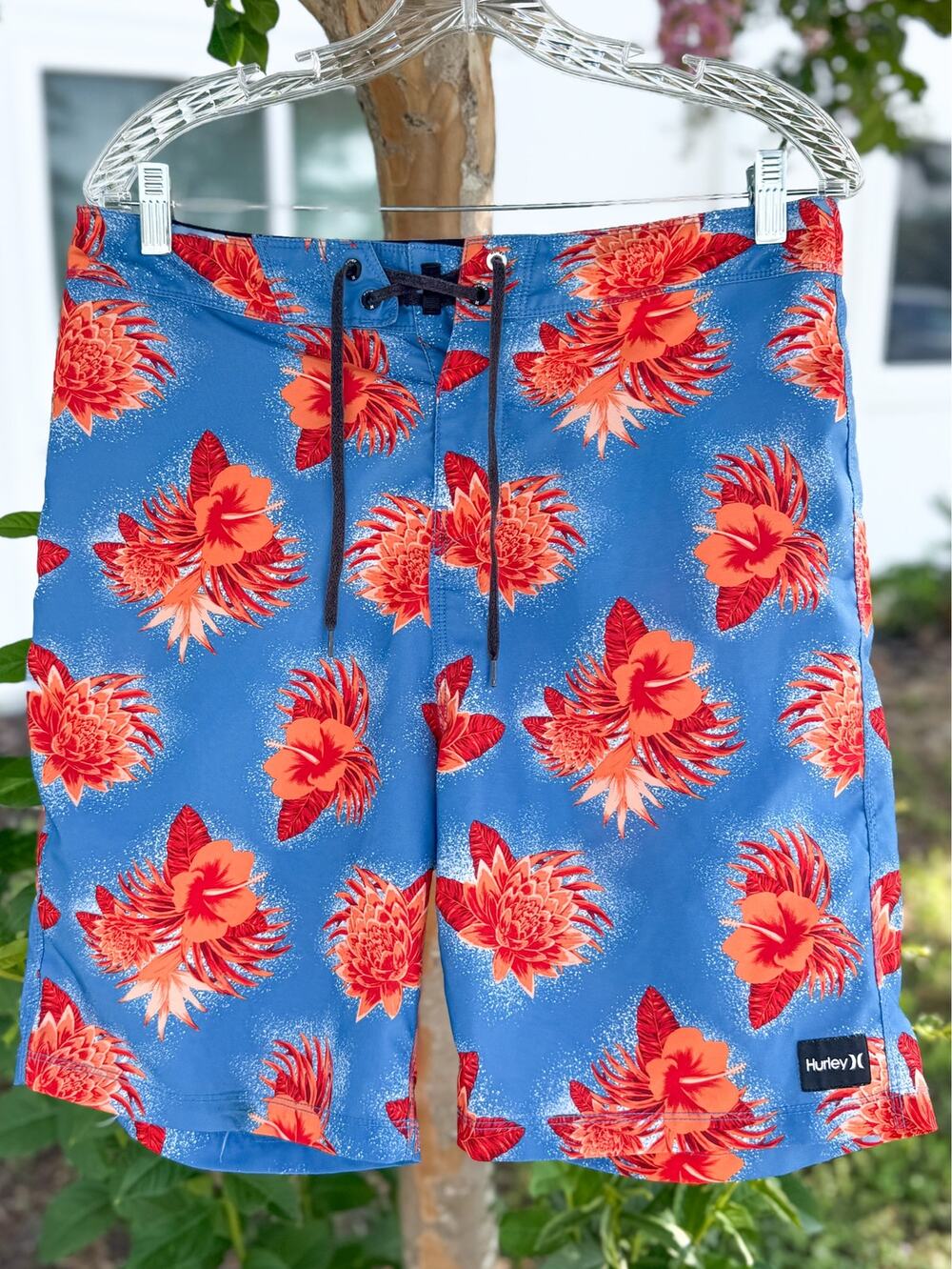 Hurley Men’s 30 Blue Tropical Floral Board Shorts Swim Trunks